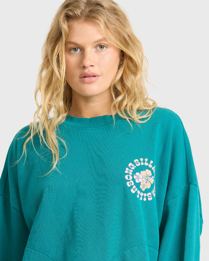 Billabong Women's Pinky Keen Palm Crewneck Sweatshirt - Deep Lagoon