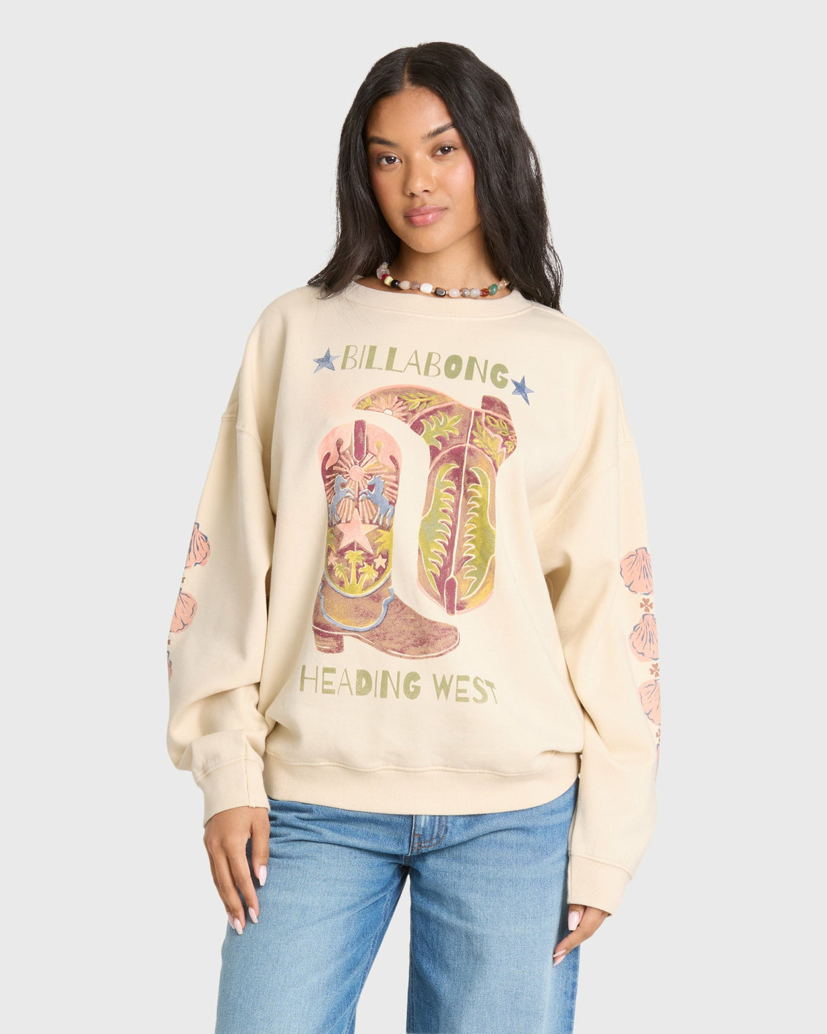 Billabong Women's Ride In Crewneck Sweatshirt - White Cap