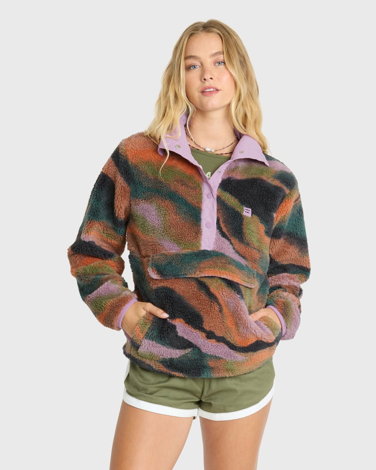 Billabong Women's Switchback Sherpa Half Snap Fleece Pullover - Black Multi