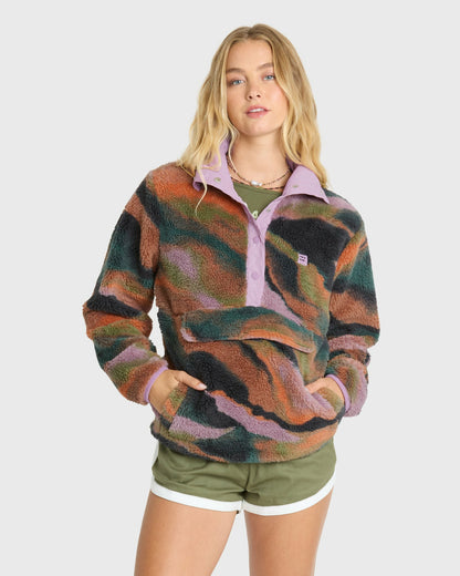 Billabong Women's Switchback Sherpa Half Snap Fleece Pullover - Black Multi