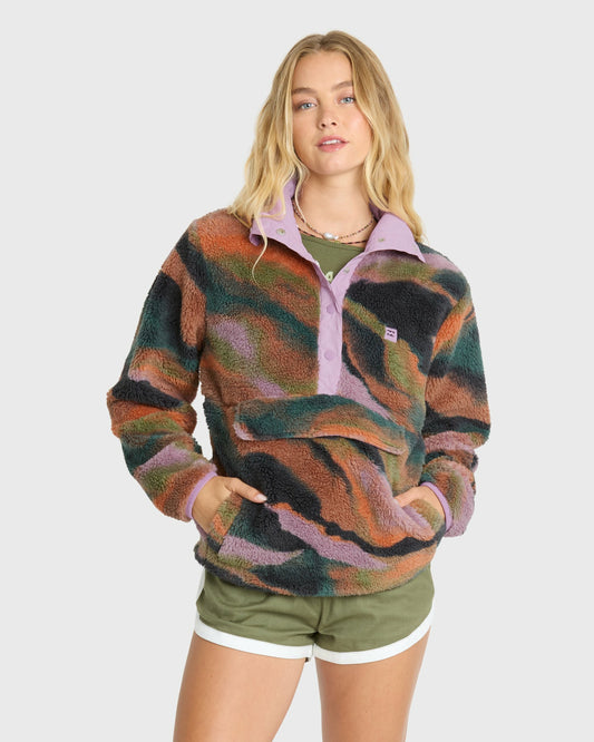 Billabong Women's Switchback Sherpa Half Snap Fleece Pullover - Black Multi