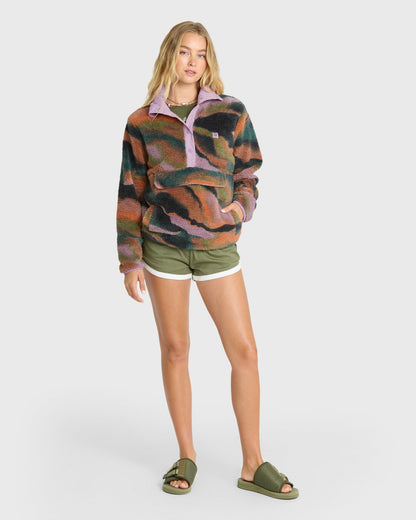 Billabong Women's Switchback Sherpa Half Snap Fleece Pullover - Black Multi