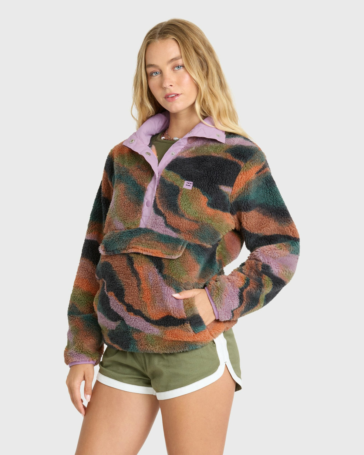 Billabong Women's Switchback Sherpa Half Snap Fleece Pullover - Black Multi