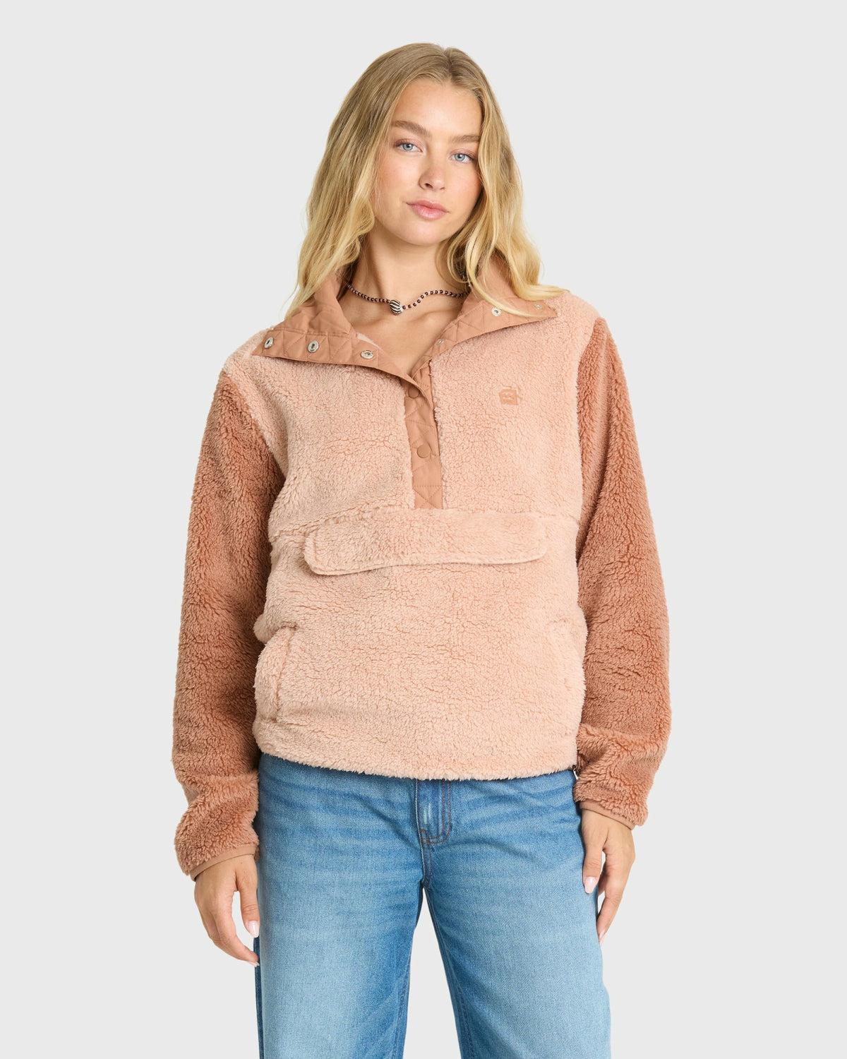 Billabong Women's Switchback Sherpa Half Snap Fleece Pullover - Sugar Almond