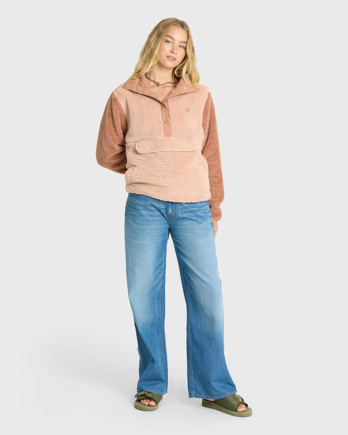 Billabong Women's Switchback Sherpa Half Snap Fleece Pullover - Sugar Almond