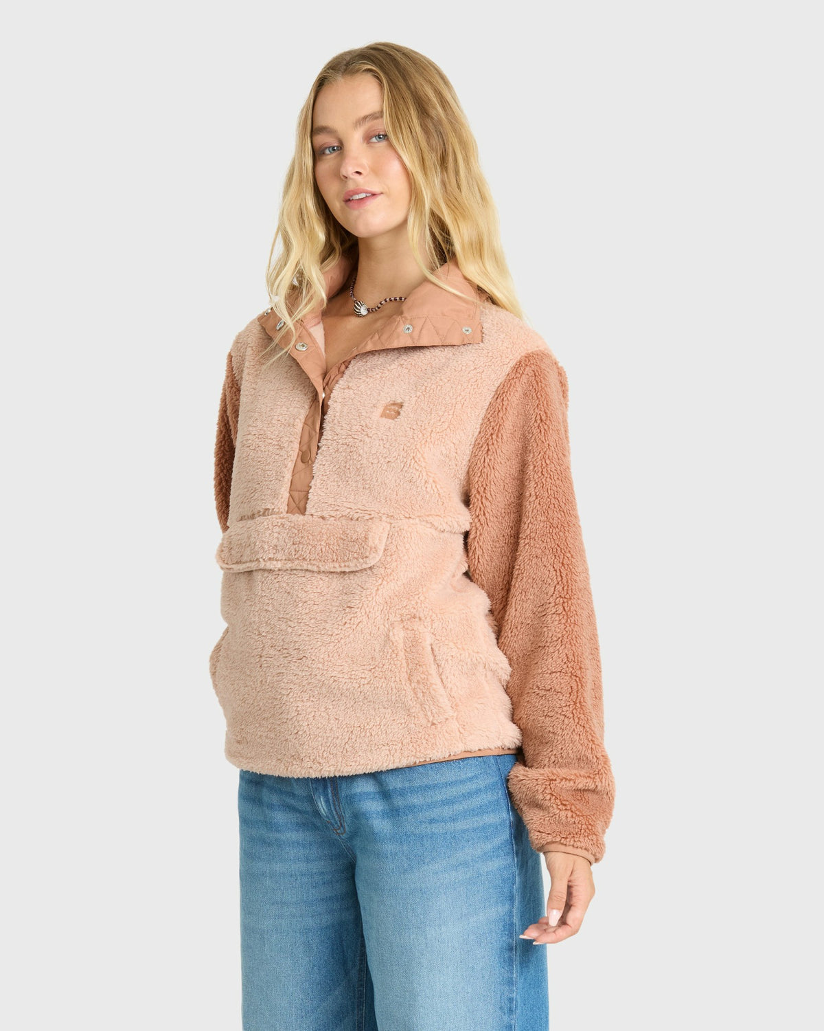 Billabong Women's Switchback Sherpa Half Snap Fleece Pullover - Sugar Almond