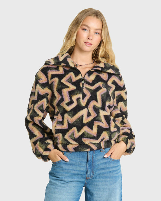 Billabong Women's Barra Sherpa Half-Zip Sweatshirt - Black Sands