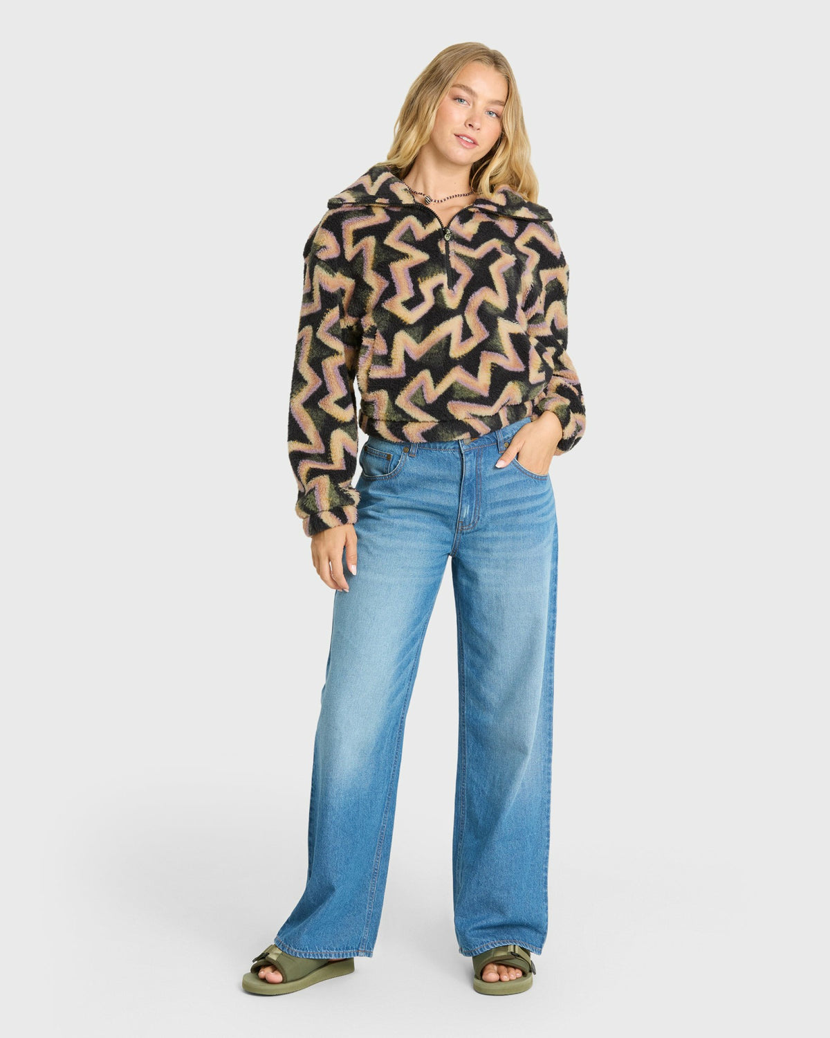 Billabong Women's Barra Sherpa Half-Zip Sweatshirt - Black Sands