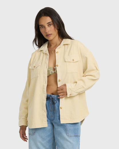 Billabong Women's Fadeaway Long Sleeve Cord Shacket - Whitecap