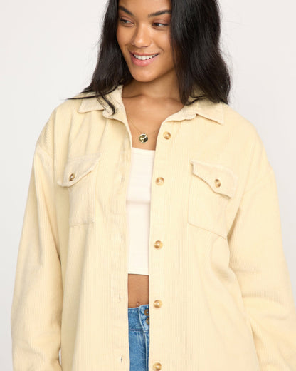 Billabong Women's Fadeaway Long Sleeve Cord Shacket - Whitecap