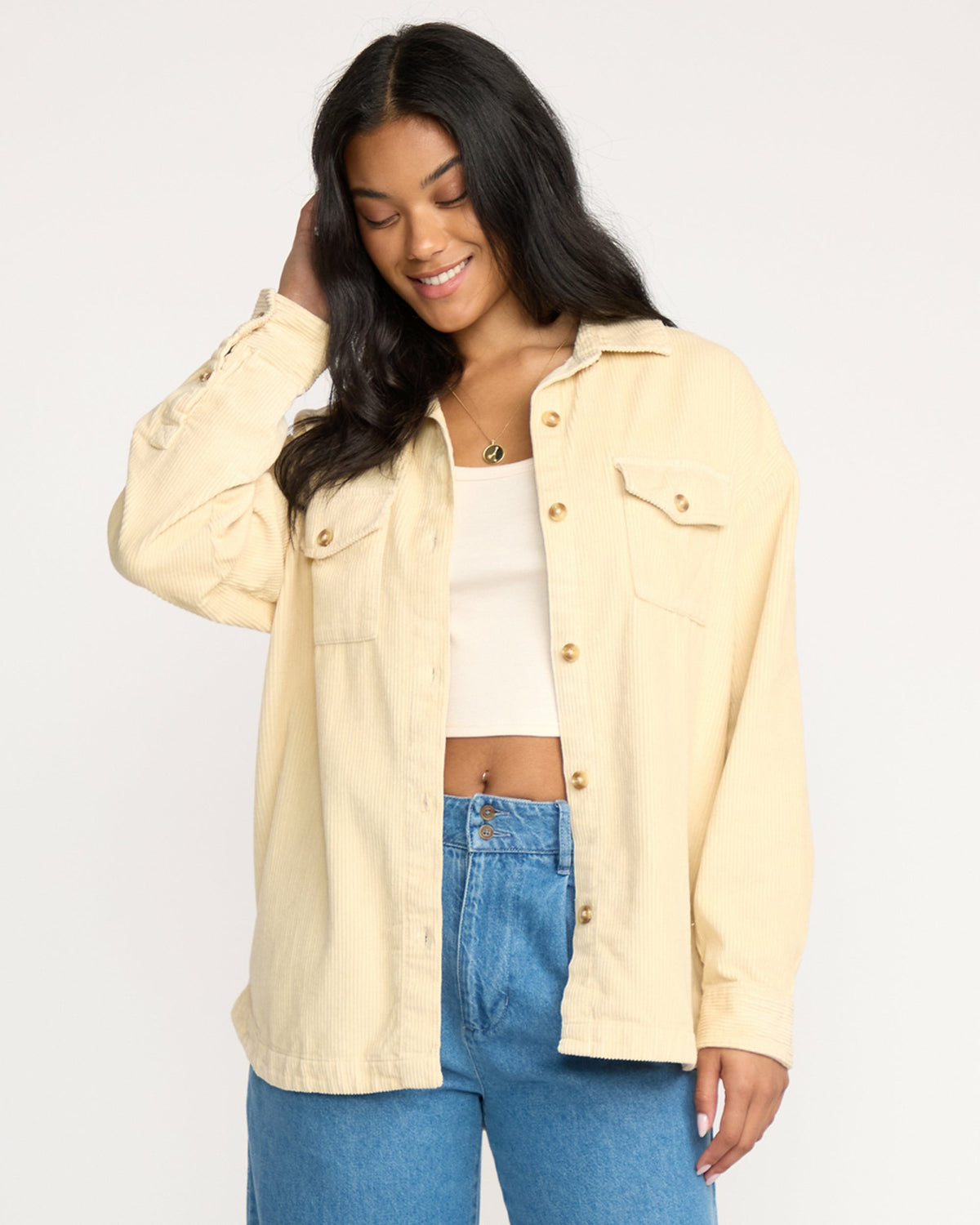 Billabong Women's Fadeaway Long Sleeve Cord Shacket - Whitecap