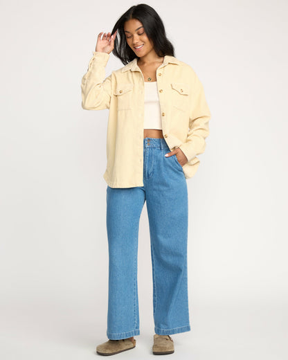 Billabong Women's Fadeaway Long Sleeve Cord Shacket - Whitecap