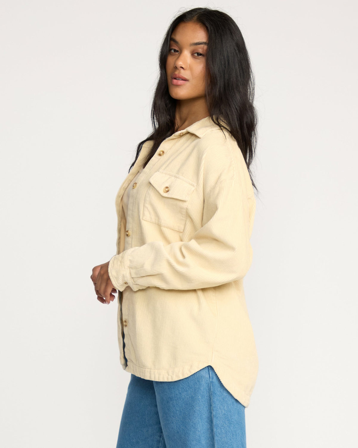 Billabong Women's Fadeaway Long Sleeve Cord Shacket - Whitecap