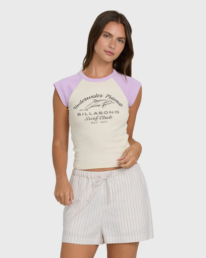 Billabong Women's Wanderer Lilac Stripe Woven Shorts - Vintage Violet