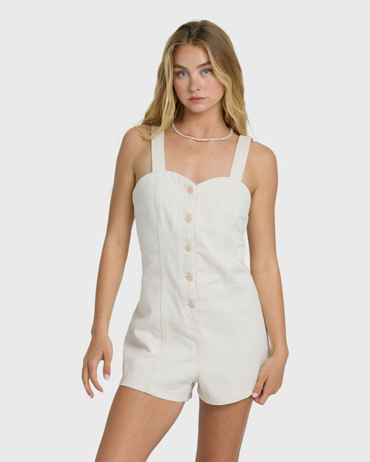 Billabong Women's Misshape Denim Romper - Sea Salt
