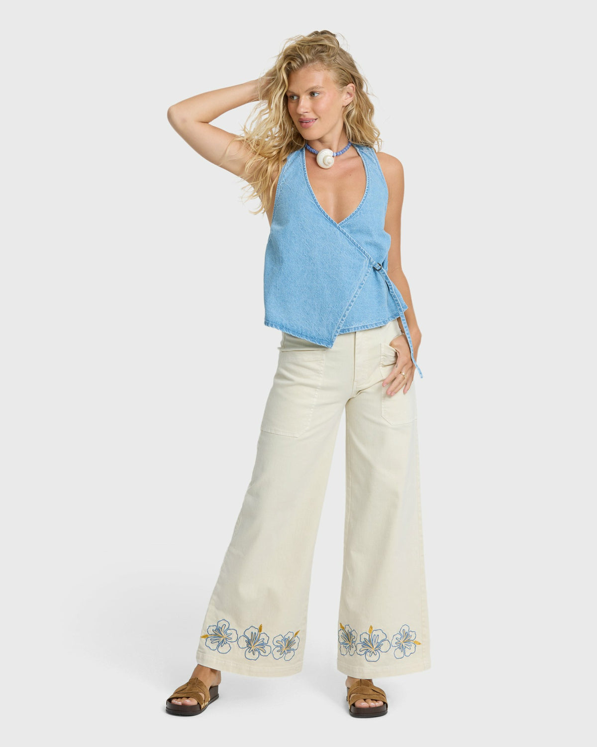 Billabong Women's Hibiscus Wave 5-Pocket Pants - White Cap
