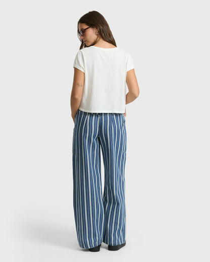 Billabong Women's Zonte Elastic Waist Saltwashed Denim Pants - Blue Smoke