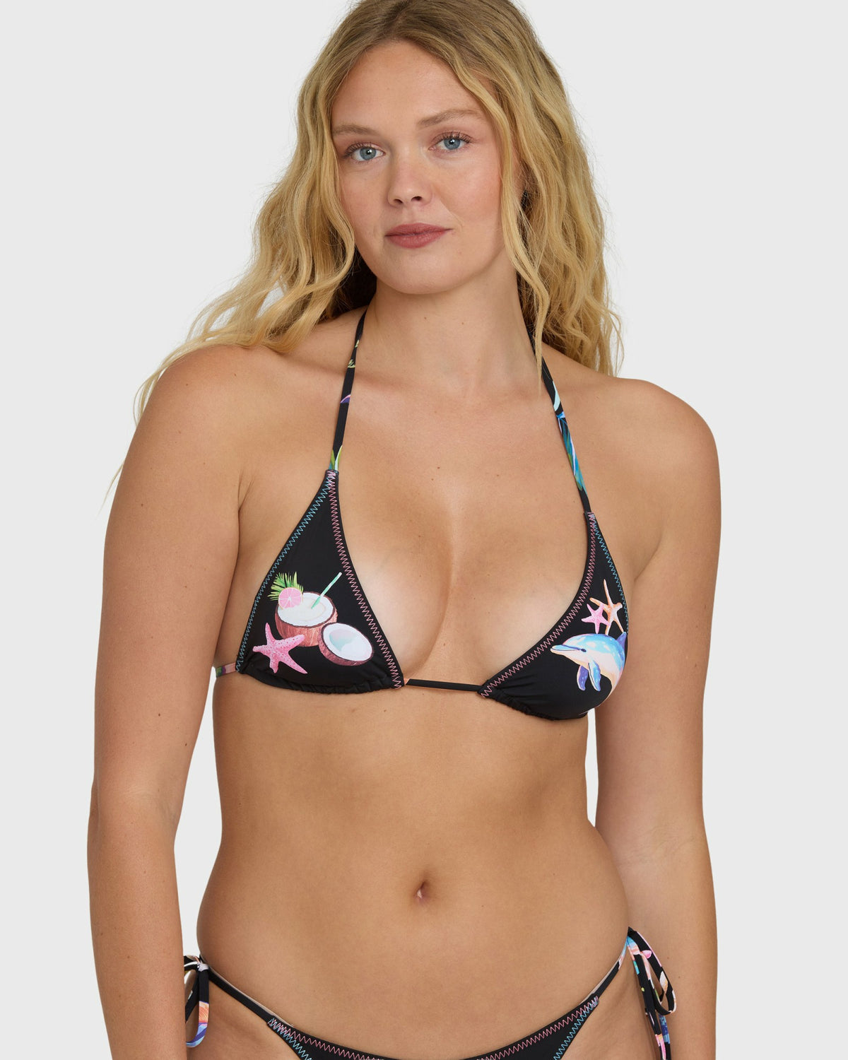Billabong Women's Party Wave Multi Triangle Bikini Top - Black Pebble