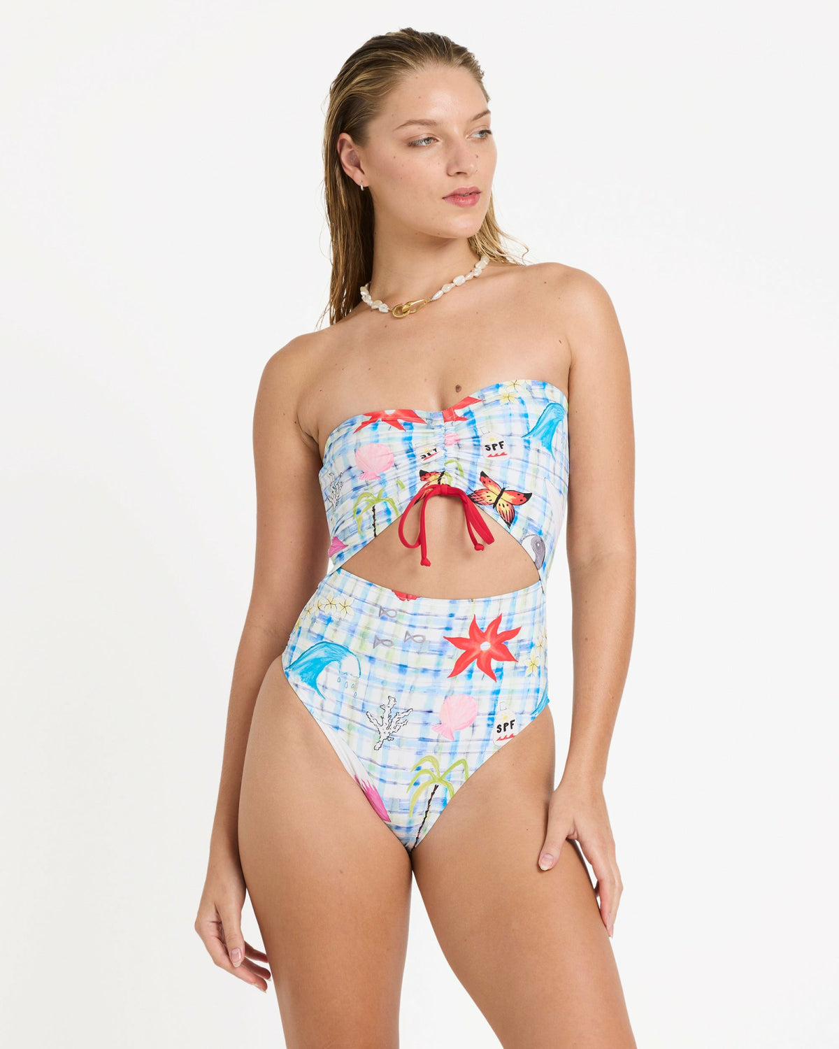 Billabong Women's Lottie Hall Summer Bandeau One-piece Swimsuit - White Multi