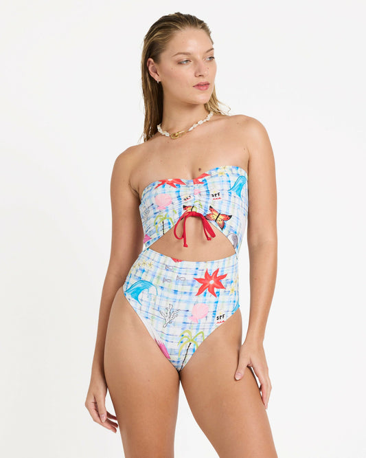 Billabong Women's Lottie Hall Summer Bandeau One-piece Swimsuit - White Multi