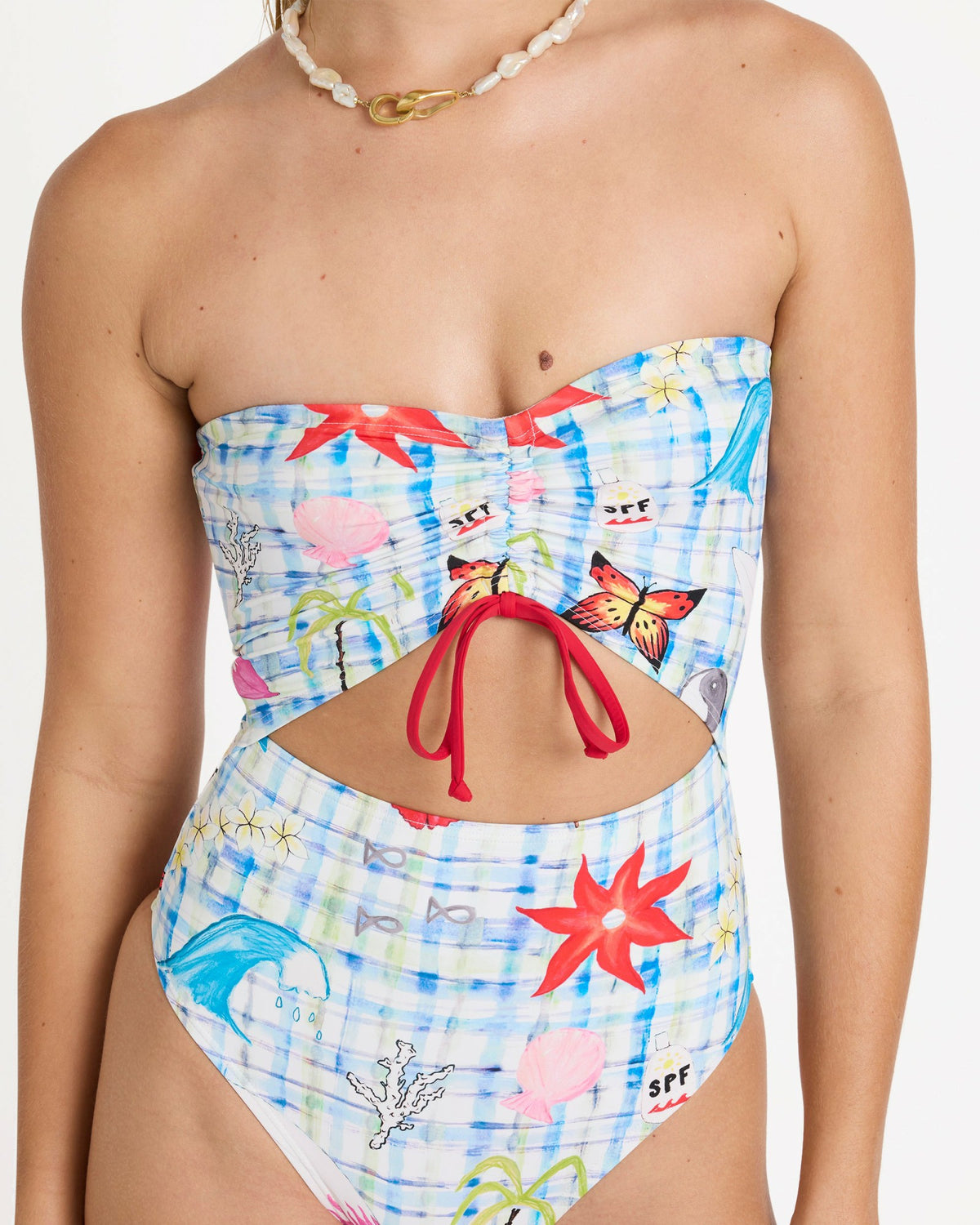 Billabong Women's Lottie Hall Summer Bandeau One-piece Swimsuit - White Multi