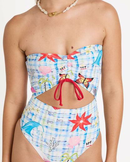 Billabong Women's Lottie Hall Summer Bandeau One-piece Swimsuit - White Multi
