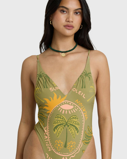 Billabong Women's Vaca Soleil Deep V One-piece Swimsuit - Cedar