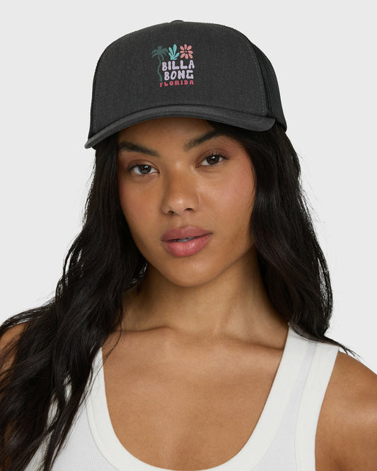 Billabong Women's Floral Block Fl Trucker Hat - Black Pebble