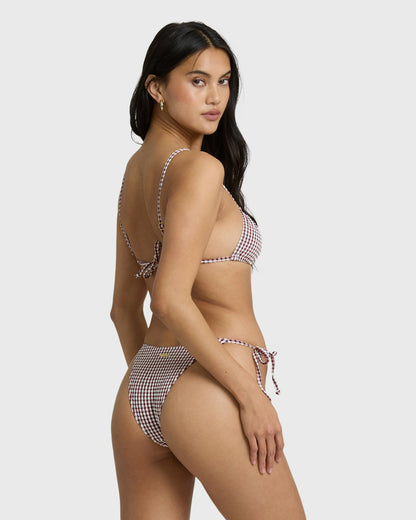 Billabong Women's Mini Wave Check Low Tide Skimpy Bikini Bottom - Red Dahlia