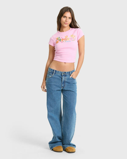 Billabong Women's Wonderful Garden Short Sleeve Knit T-Shirt - Prism Pink