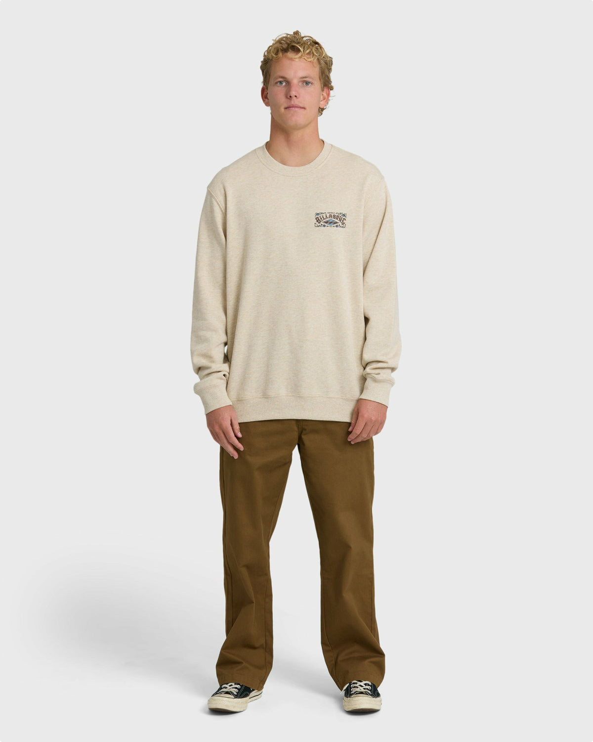 Billabong Men's Short Sands Crewneck Sweatshirt - Oatmeal Heather.