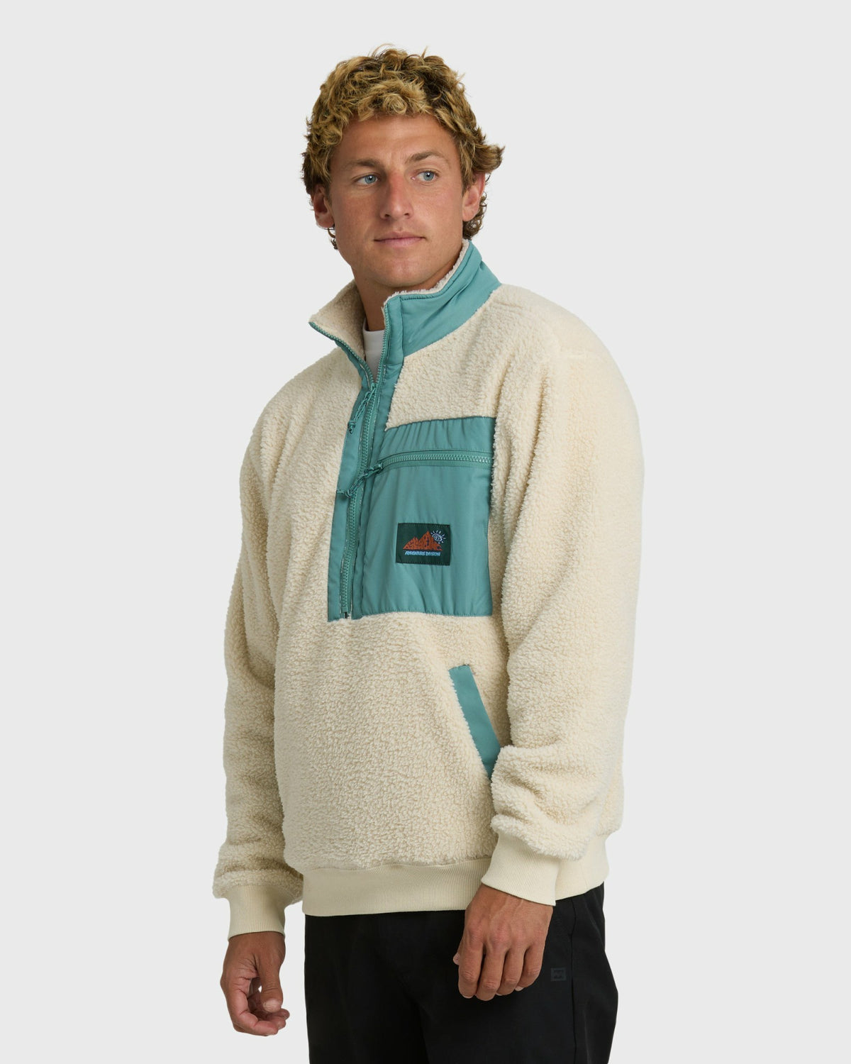 Billabong Men's Boundary Peak Mock Neck Sherpa Fleece - Oatmeal