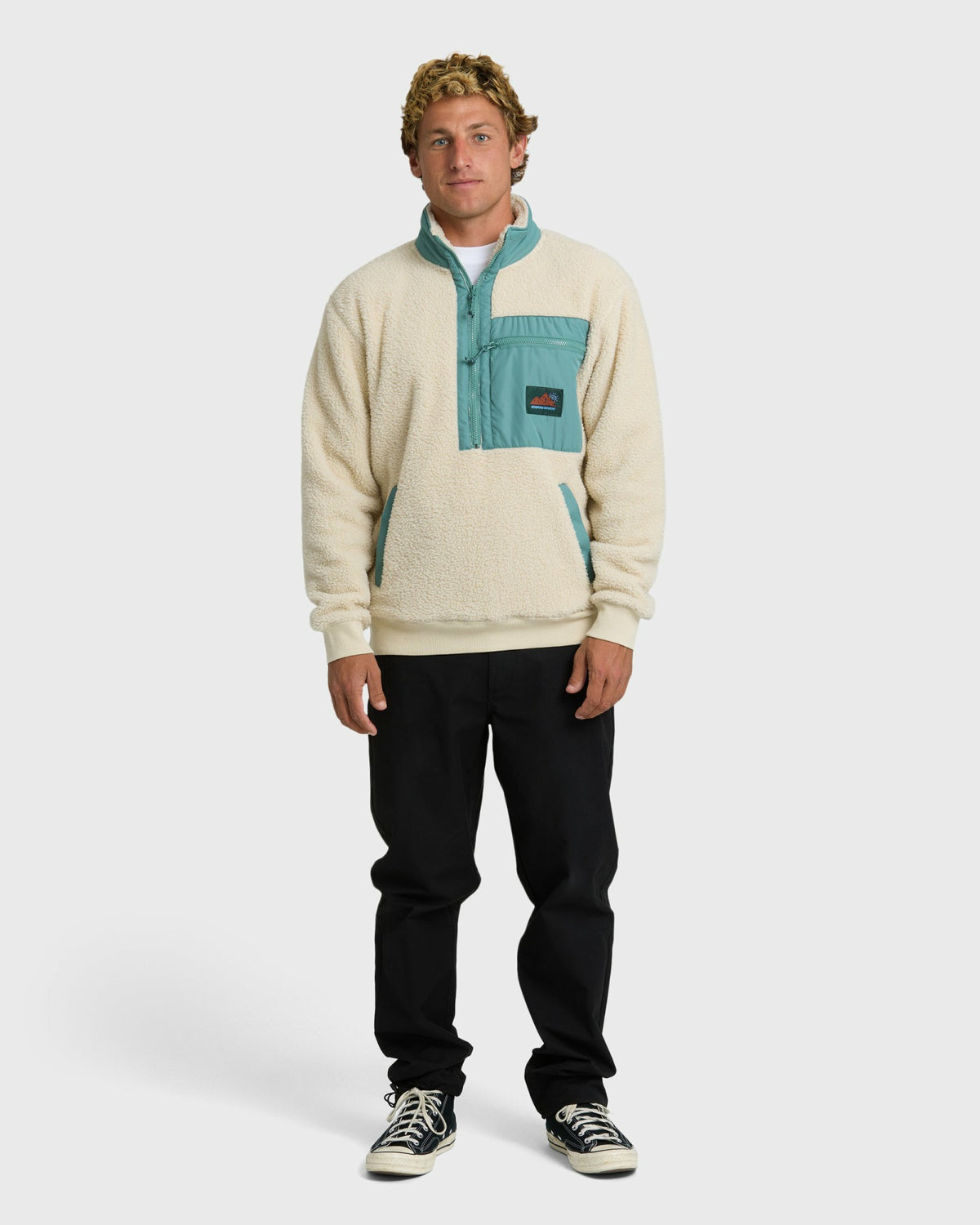 Billabong Men's Boundary Peak Mock Neck Sherpa Fleece - Oatmeal