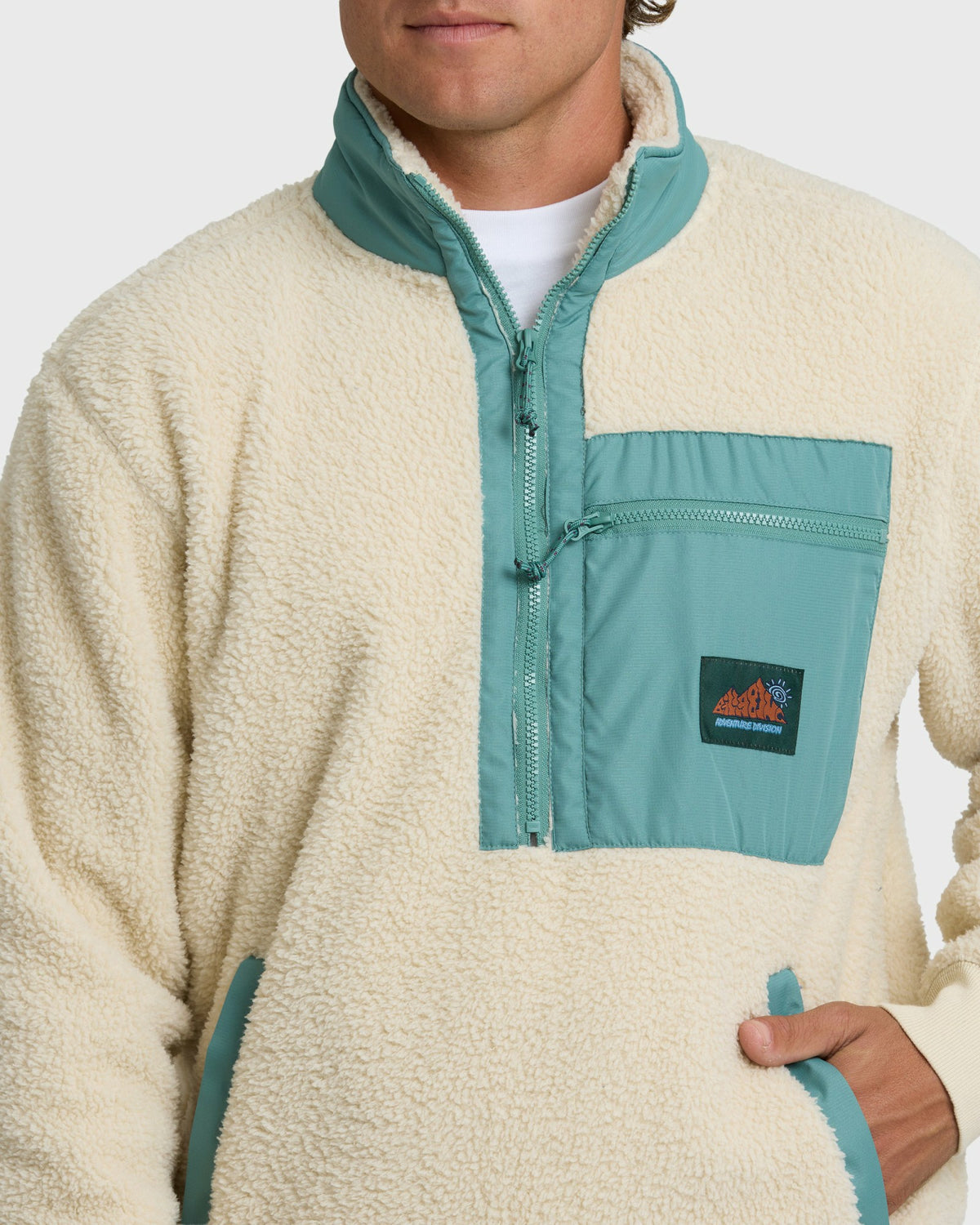 Billabong Men's Boundary Peak Mock Neck Sherpa Fleece - Oatmeal