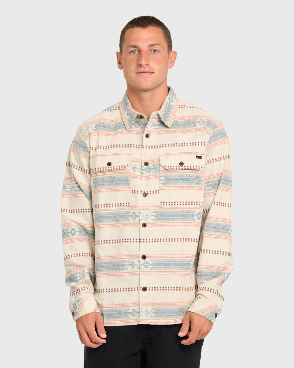 Billabong Men's Offshore Jacquard Long Sleeve Flannel Shirt - Sand Khaki