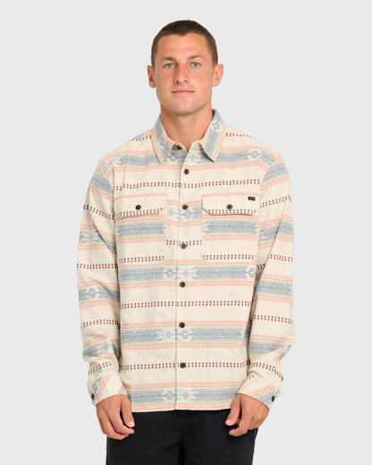 Billabong Men's Offshore Jacquard Long Sleeve Flannel Shirt - Sand Khaki