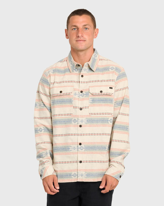 Billabong Men's Offshore Jacquard Long Sleeve Flannel Shirt - Sand Khaki
