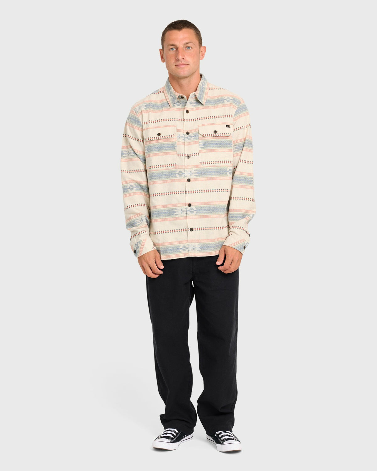 Billabong Men's Offshore Jacquard Long Sleeve Flannel Shirt - Sand Khaki