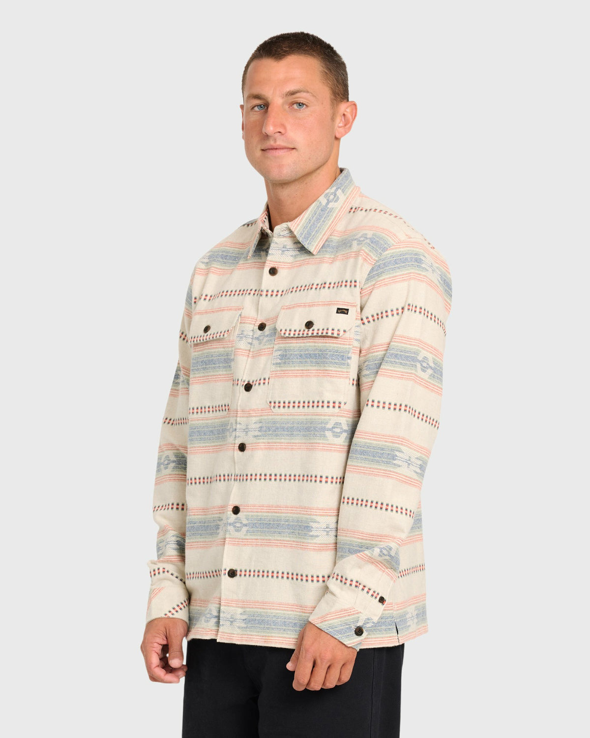 Billabong Men's Offshore Jacquard Long Sleeve Flannel Shirt - Sand Khaki