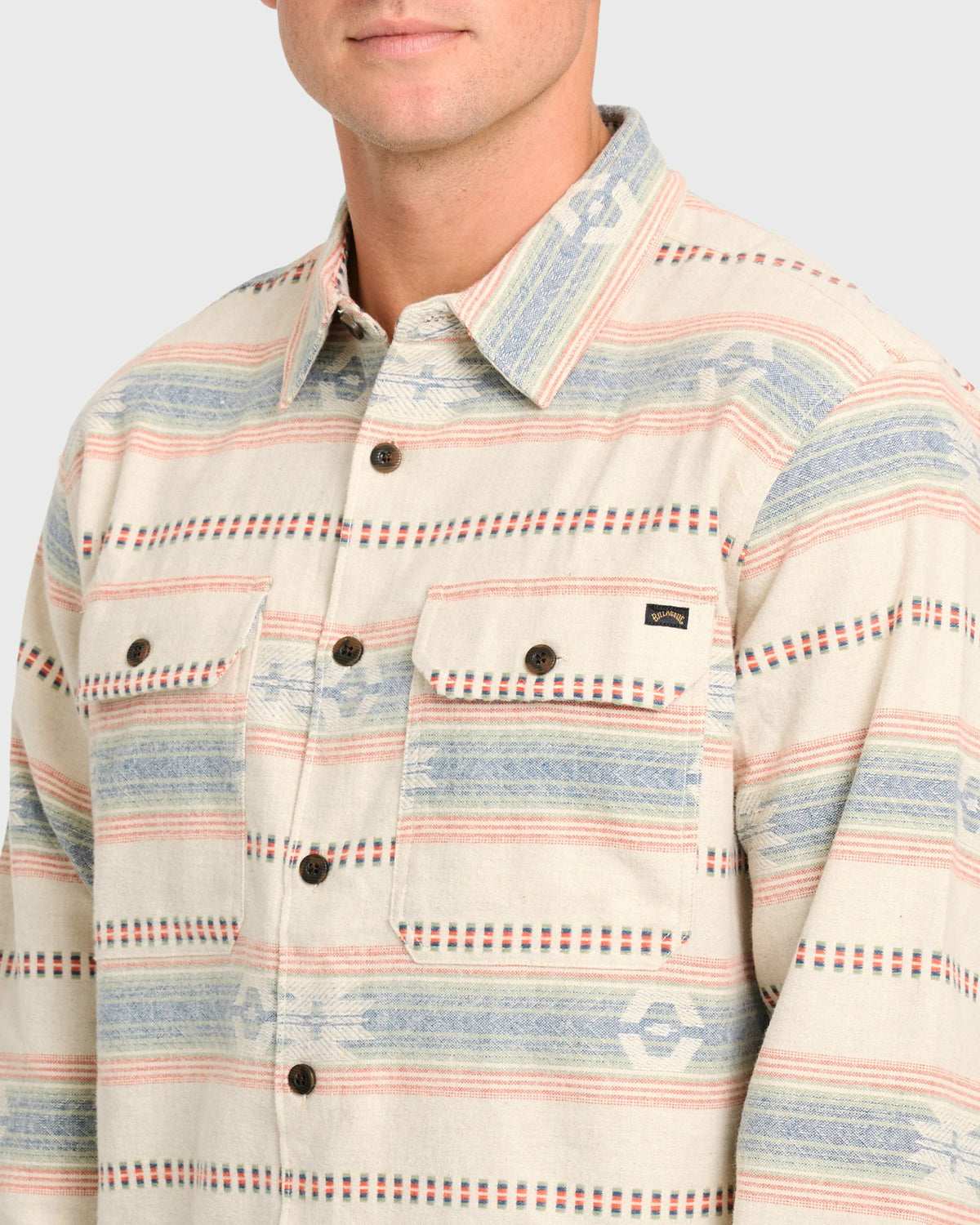 Billabong Men's Offshore Jacquard Long Sleeve Flannel Shirt - Sand Khaki