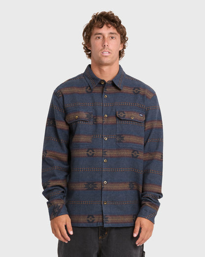 Billabong Men's Offshore Jacquard Long Sleeve Flannel Shirt - True Navy