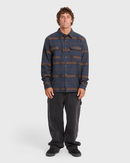 Billabong Men's Offshore Jacquard Long Sleeve Flannel Shirt - True Navy