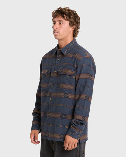 Billabong Men's Offshore Jacquard Long Sleeve Flannel Shirt - True Navy