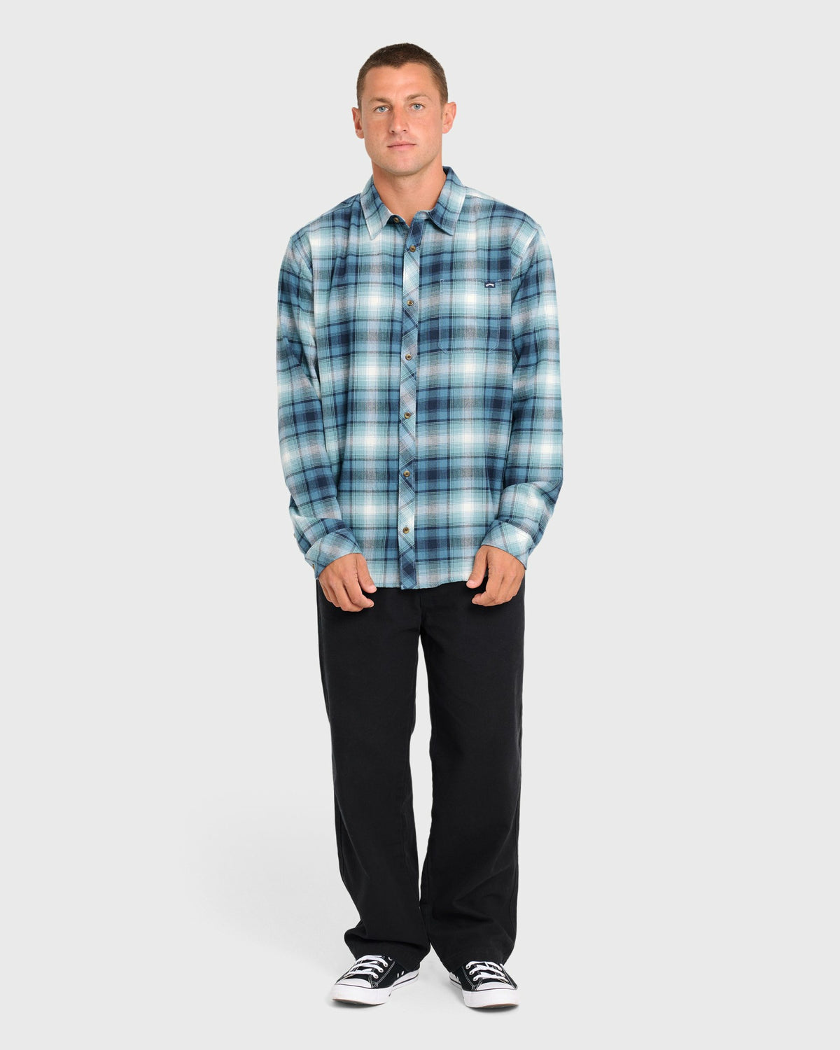 Billabong Men's Coastline Long Sleeve Flannel Shirt - China Blue
