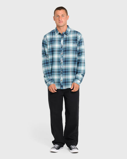 Billabong Men's Coastline Long Sleeve Flannel Shirt - China Blue
