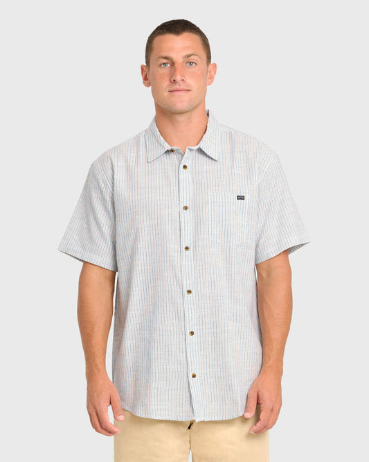 Billabong Men's All Day Stripe Short Sleeve Woven Shirt - Off White