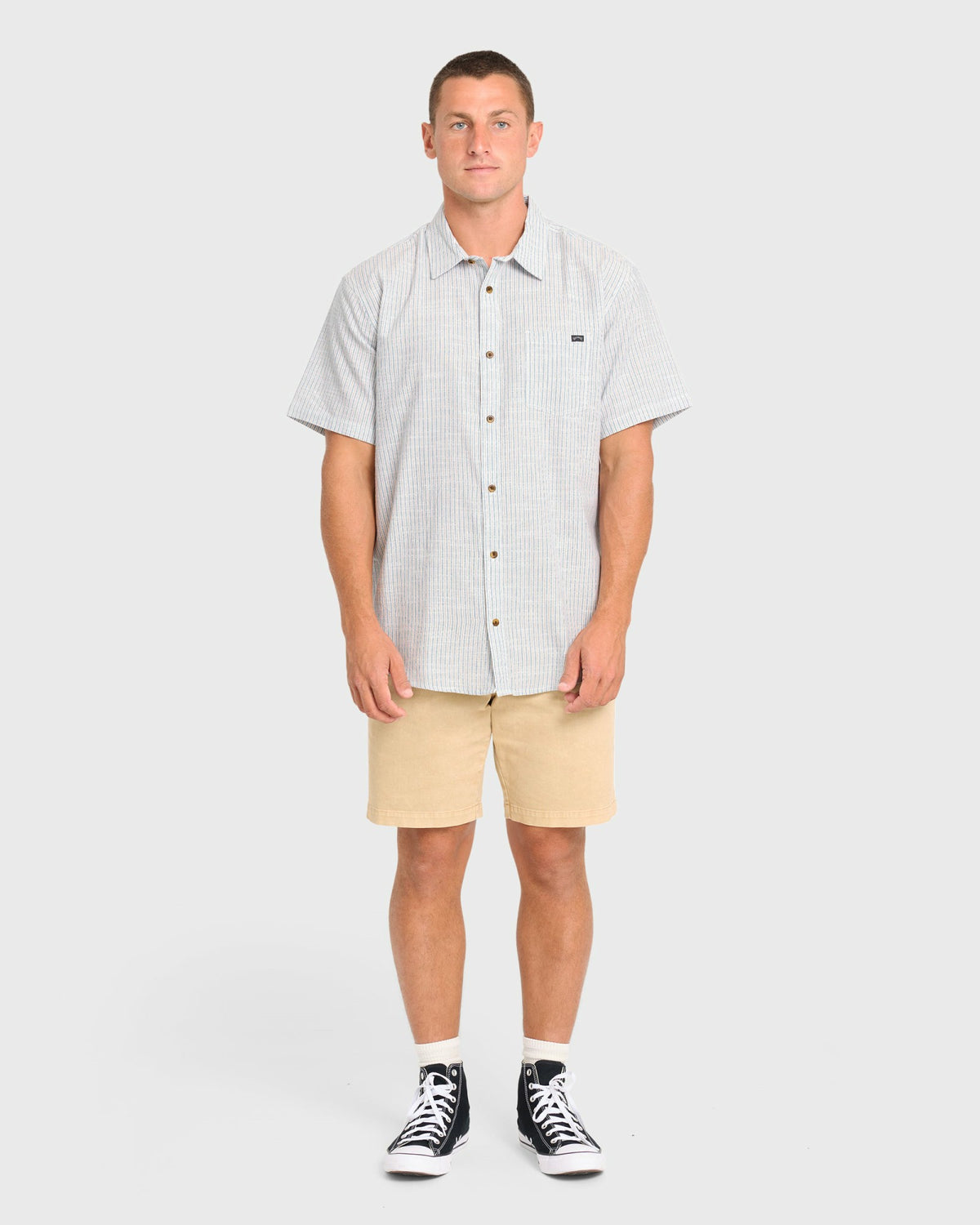 Billabong Men's All Day Stripe Short Sleeve Woven Shirt - Off White