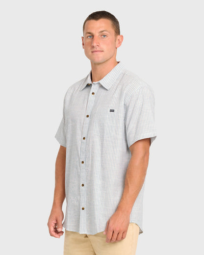 Billabong Men's All Day Stripe Short Sleeve Woven Shirt - Off White