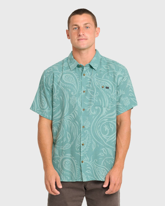 Billabong Men's Sundays Jacquard Short Sleeve Woven Shirt - Blue Surf