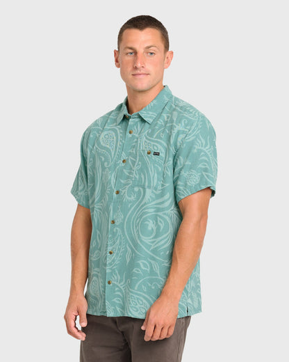 Billabong Men's Sundays Jacquard Short Sleeve Woven Shirt - Blue Surf